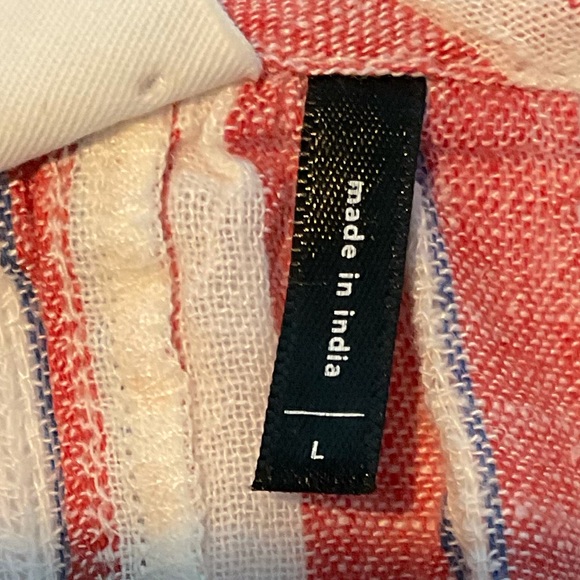 Anthropologie Akemi & Kin Striped Peasant Blouse  Embroidered Linen Blend Sz L - Picture 10 of 11